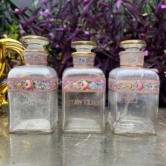 VTG Ammonia, Listerine, and Toilet Water Floral Vanity Bottles - Picture 9 of 12